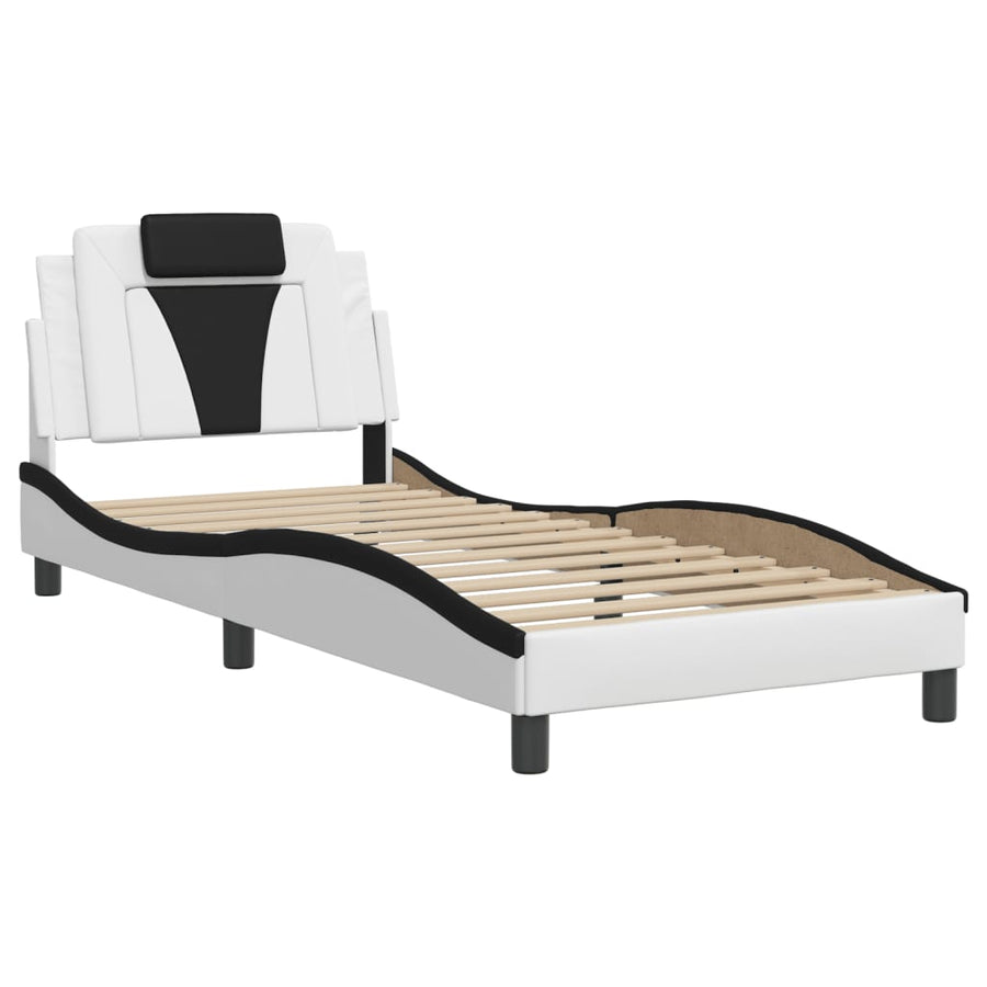 Bedframe Met Hoofdbord Kunstleer Wit En Zwart 90X200 Cm