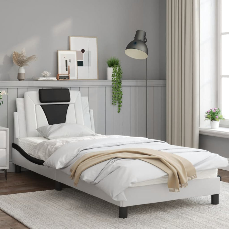 Bedframe Met Hoofdbord Kunstleer Wit En Zwart 90X200 Cm