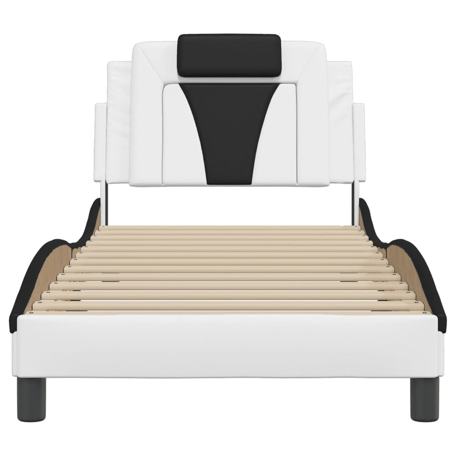 Bedframe Met Hoofdbord Kunstleer Wit En Zwart 90X200 Cm