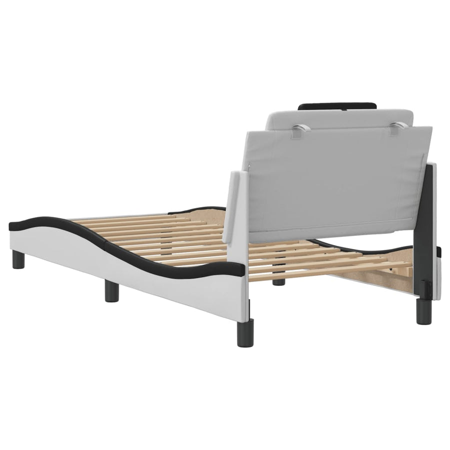 Bedframe Met Hoofdbord Kunstleer Wit En Zwart 90X200 Cm