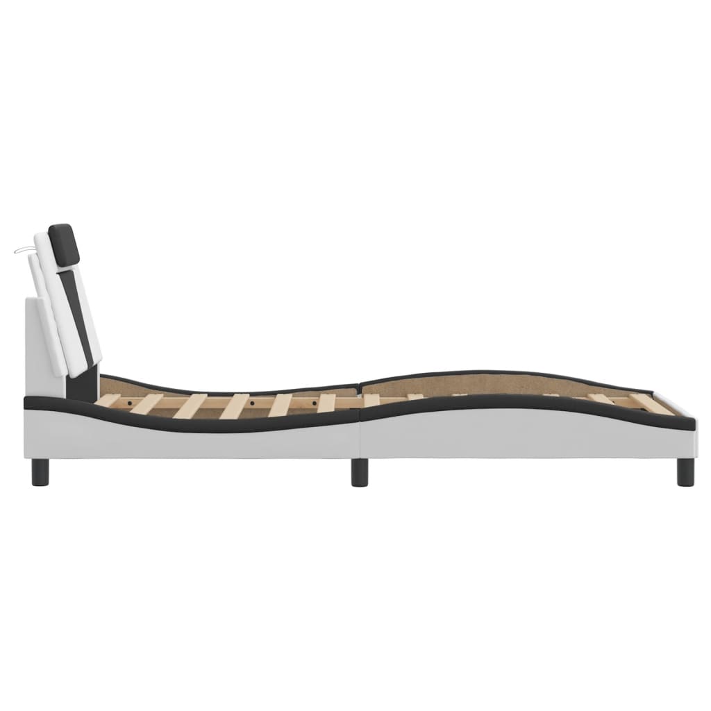 Bedframe Met Hoofdbord Kunstleer Wit En Zwart 90X200 Cm