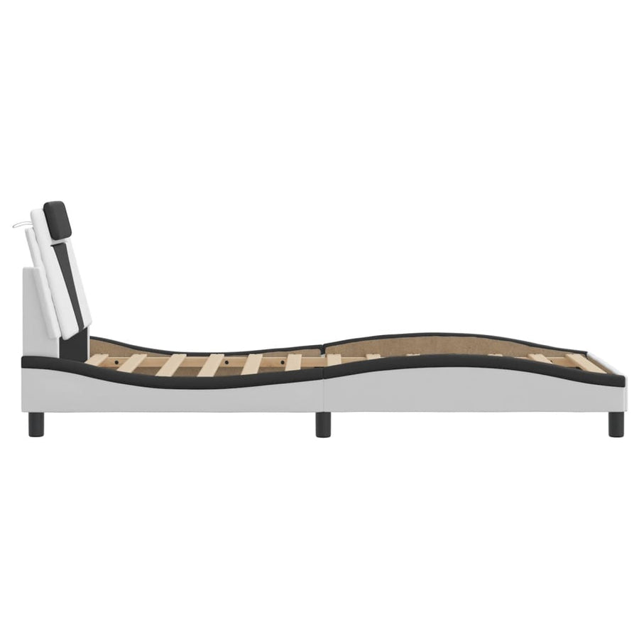 Bedframe Met Hoofdbord Kunstleer Wit En Zwart 90X200 Cm
