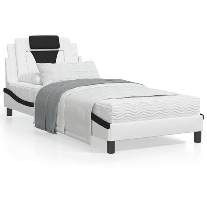 Bedframe Met Hoofdbord Kunstleer Wit En Zwart 90X200 Cm