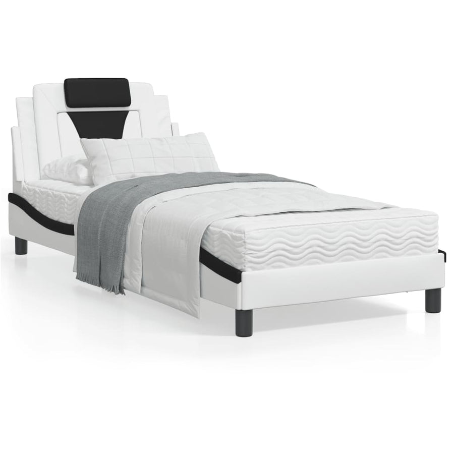 Bedframe Met Hoofdbord Kunstleer Wit En Zwart 90X200 Cm