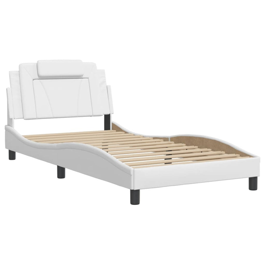 Bedframe Met Hoofdbord Kunstleer Wit 100X200 Cm
