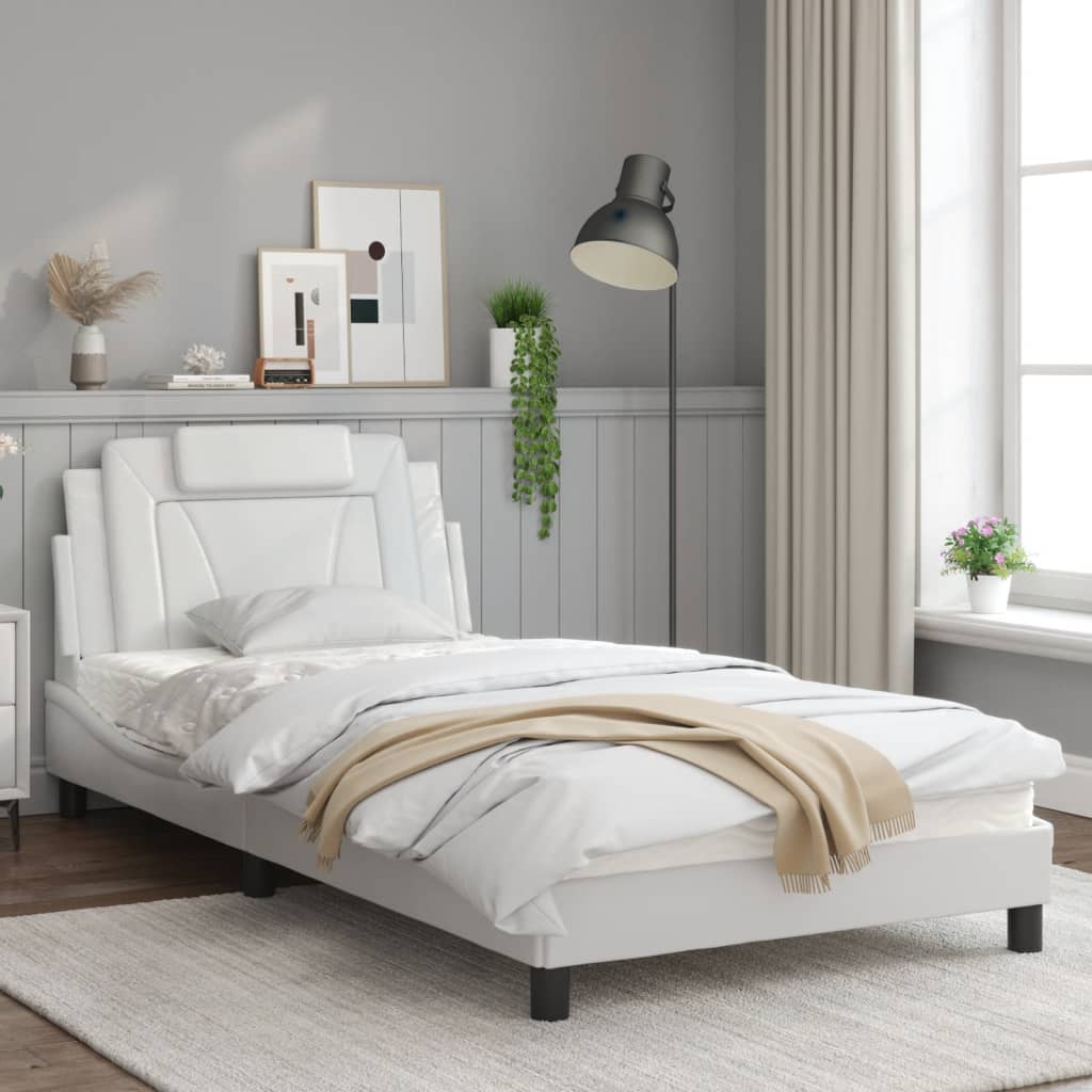 Bedframe Met Hoofdbord Kunstleer Wit 100X200 Cm