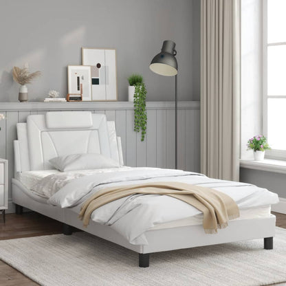Bedframe Met Hoofdbord Kunstleer Wit 100X200 Cm