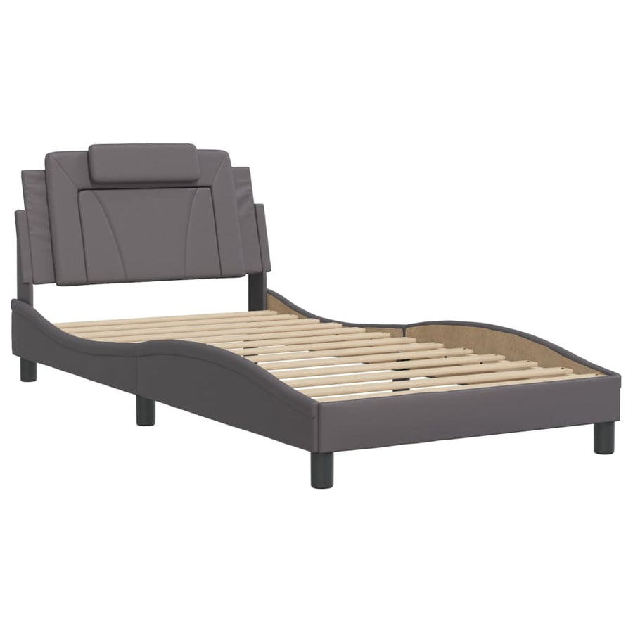 Bedframe Met Hoofdbord Kunstleer Grijs 100X200 Cm