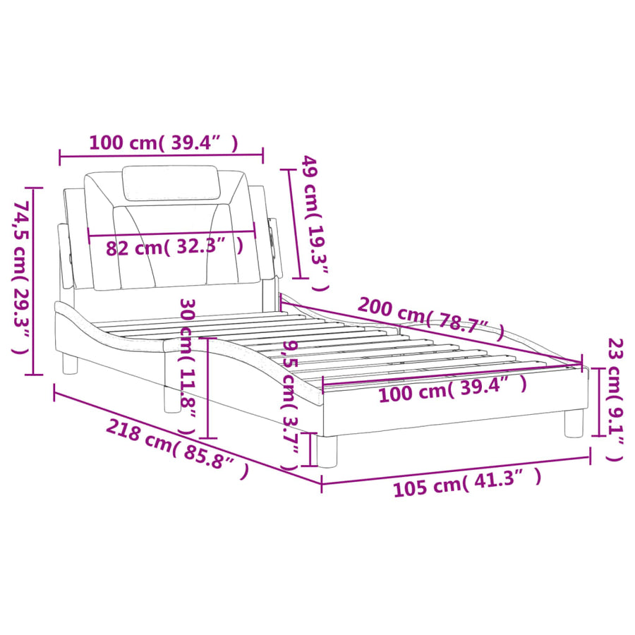 Bedframe Met Hoofdbord Kunstleer Grijs 100X200 Cm