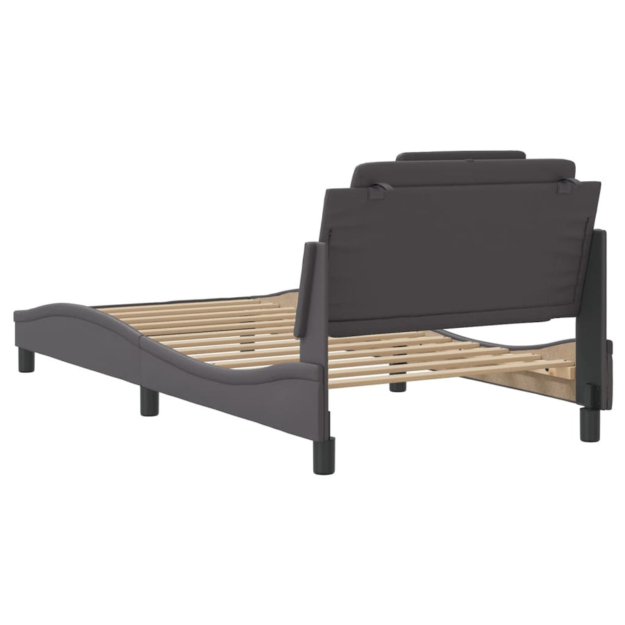 Bedframe Met Hoofdbord Kunstleer Grijs 100X200 Cm