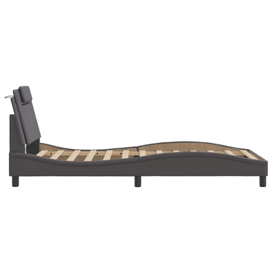 Bedframe Met Hoofdbord Kunstleer Grijs 100X200 Cm