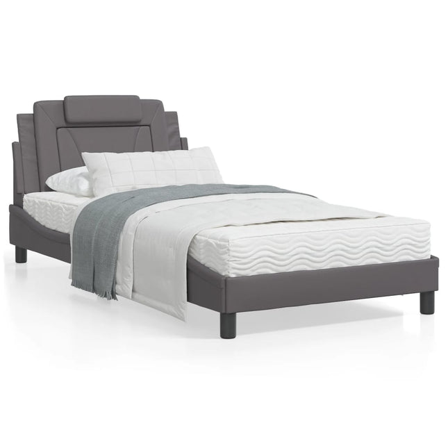 Bedframe Met Hoofdbord Kunstleer Grijs 100X200 Cm