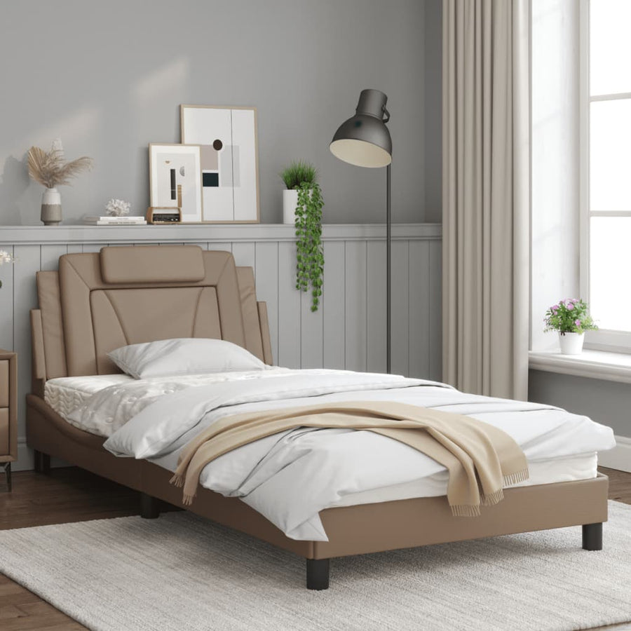 Bedframe Met Hoofdbord Kunstleer Cappuccinokleurig 100X200 Cm