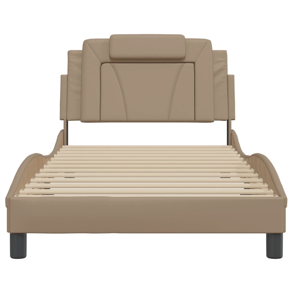 Bedframe Met Hoofdbord Kunstleer Cappuccinokleurig 100X200 Cm