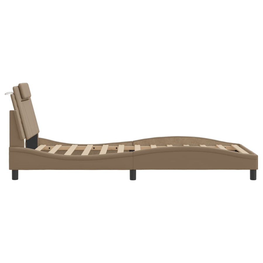 Bedframe Met Hoofdbord Kunstleer Cappuccinokleurig 100X200 Cm