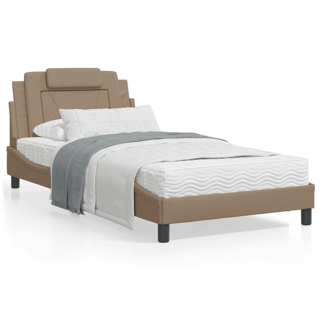 Bedframe Met Hoofdbord Kunstleer Cappuccinokleurig 100X200 Cm