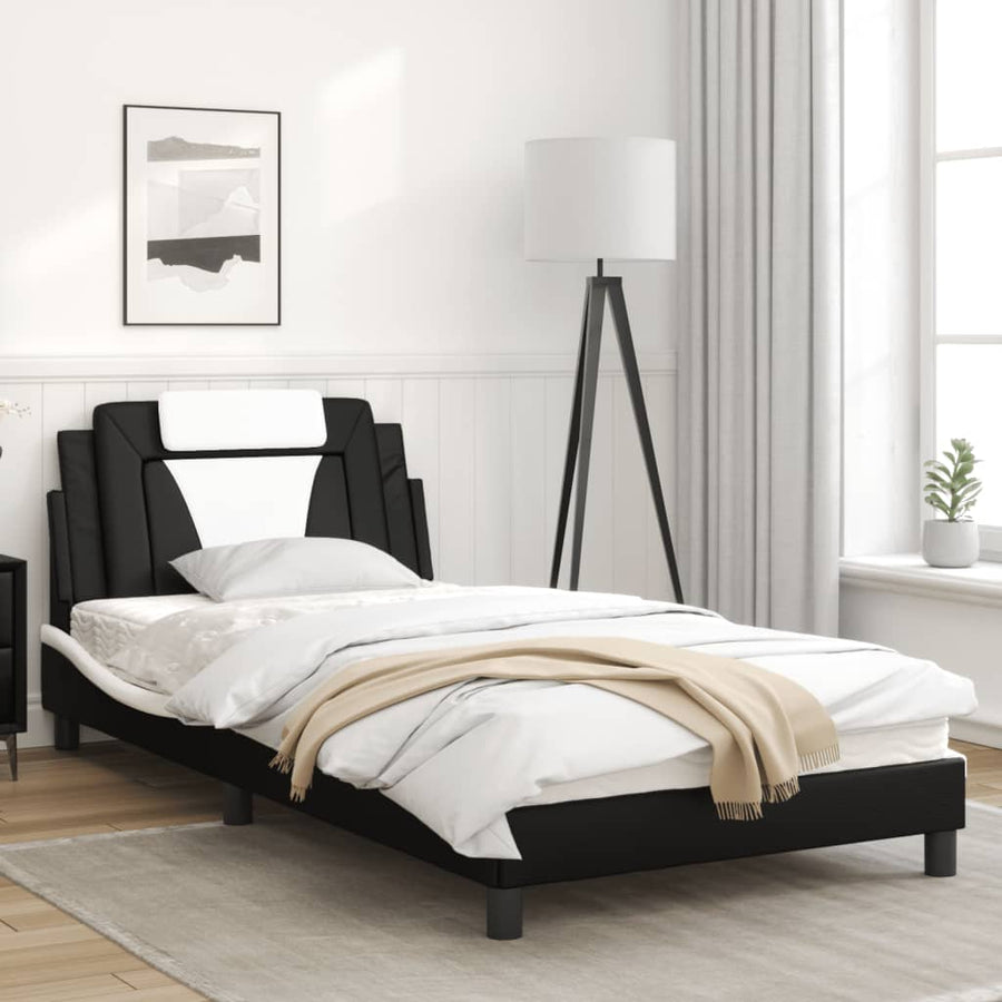 Bedframe Met Hoofdbord Kunstleer Zwart En Wit 100X200 Cm