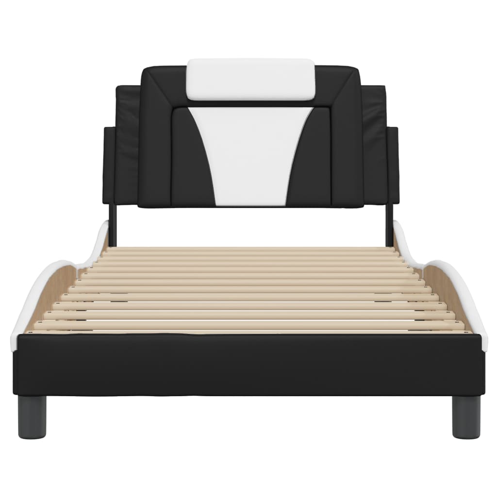 Bedframe Met Hoofdbord Kunstleer Zwart En Wit 100X200 Cm