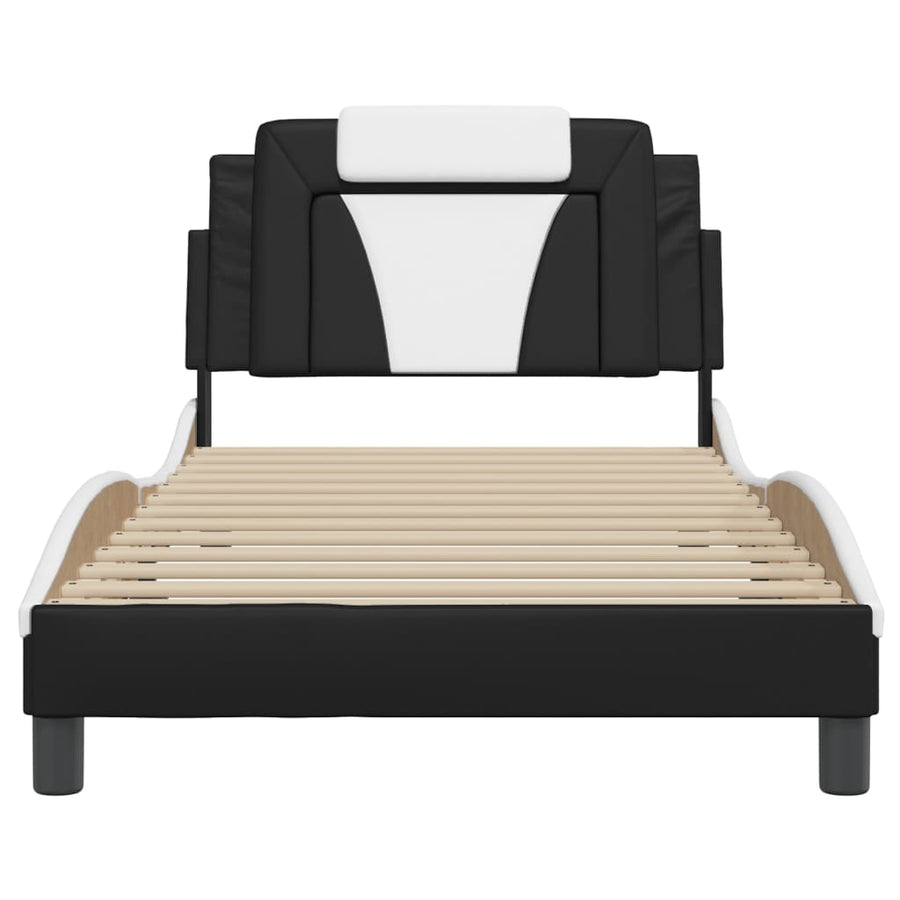 Bedframe Met Hoofdbord Kunstleer Zwart En Wit 100X200 Cm