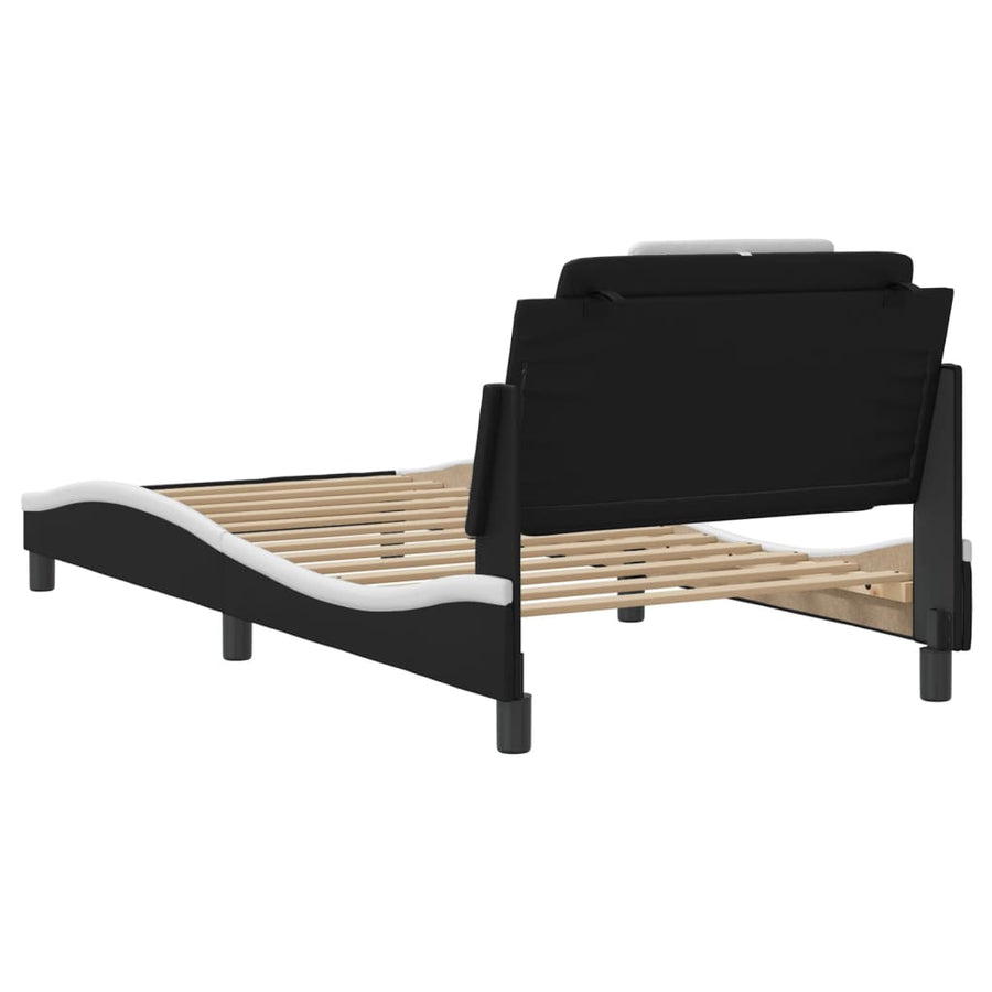 Bedframe Met Hoofdbord Kunstleer Zwart En Wit 100X200 Cm