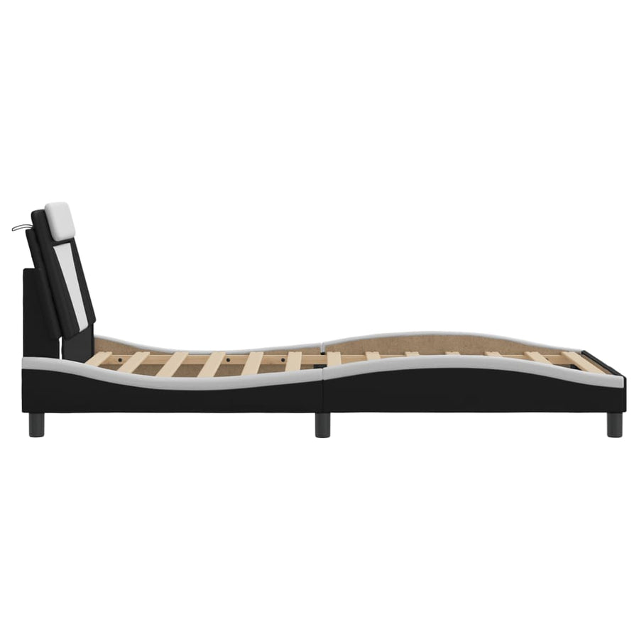 Bedframe Met Hoofdbord Kunstleer Zwart En Wit 100X200 Cm