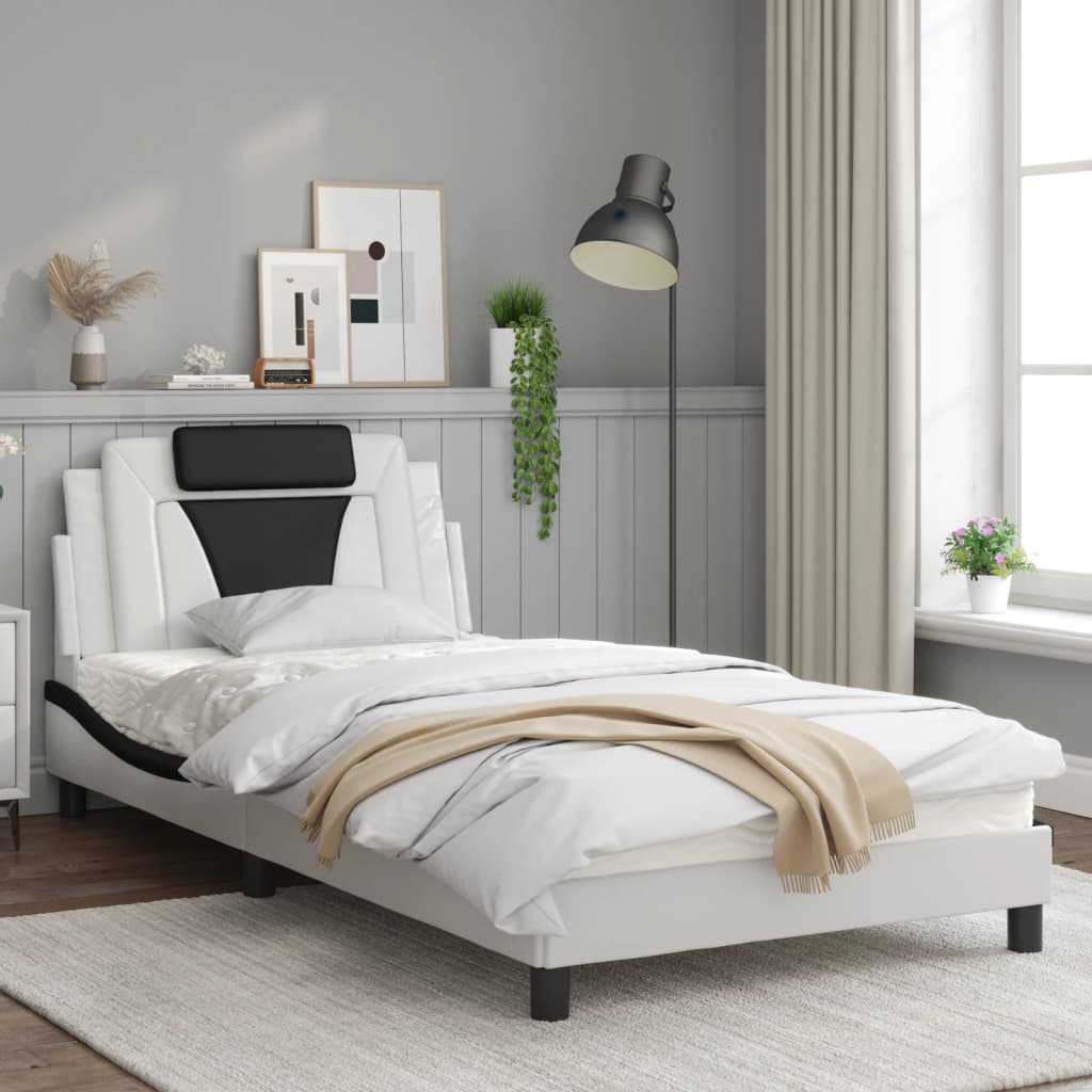 Bedframe Met Hoofdbord Kunstleer Zwart En Wit 100X200 Cm