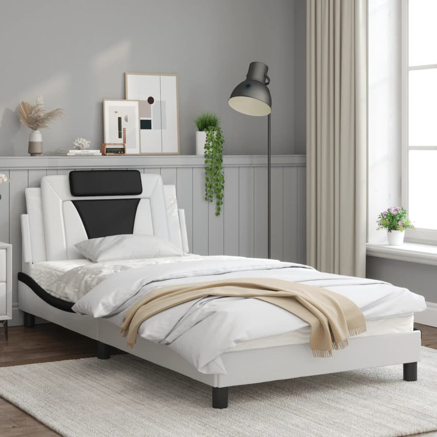 Bedframe Met Hoofdbord Kunstleer Zwart En Wit 100X200 Cm