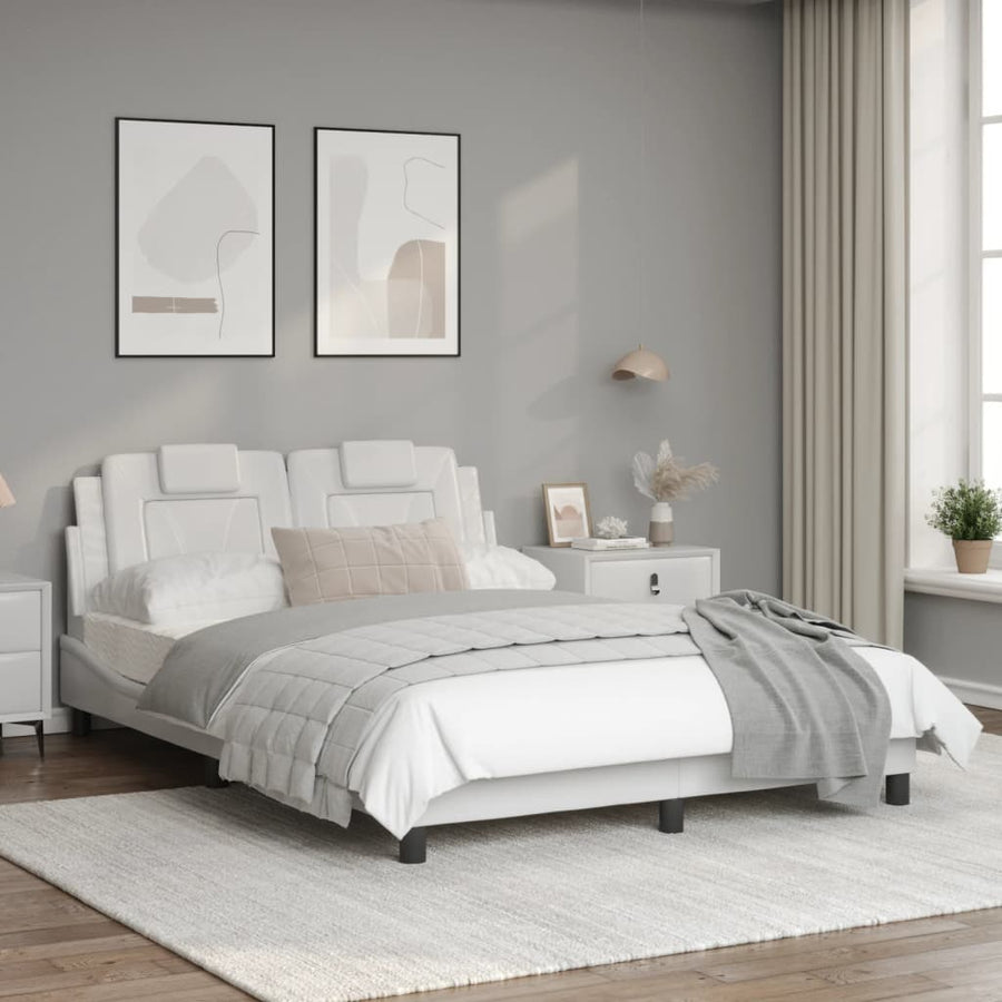 Bedframe Met Hoofdbord Kunstleer Wit 120X200 Cm