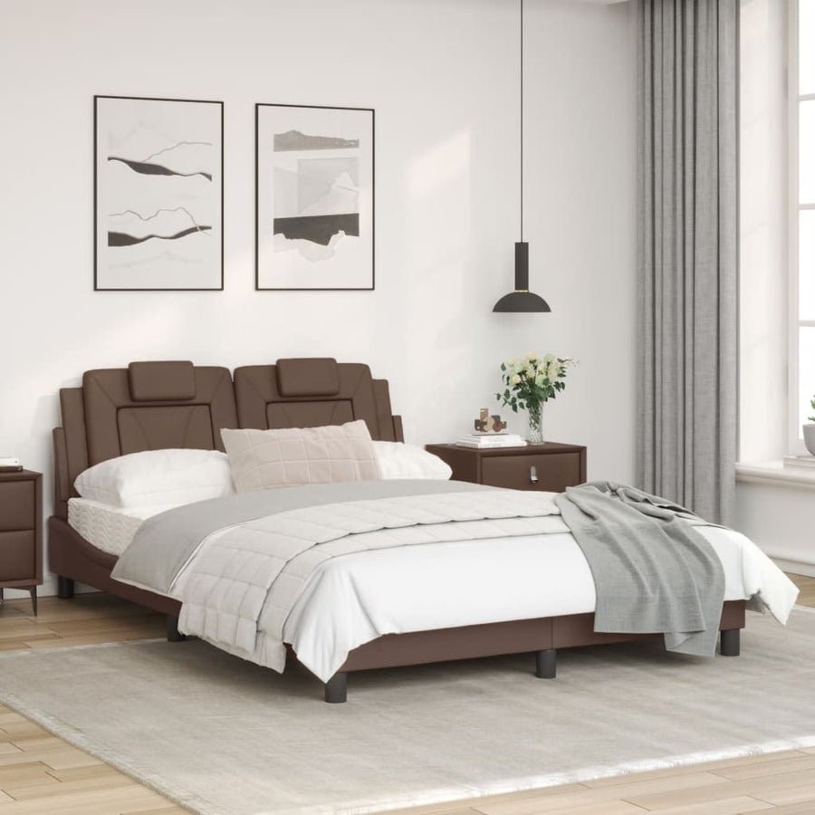 Bedframe met hoofdbord kunstleer bruin 140x190 cm