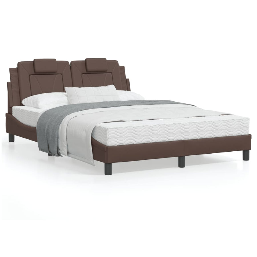 Bedframe met hoofdbord kunstleer bruin 140x190 cm