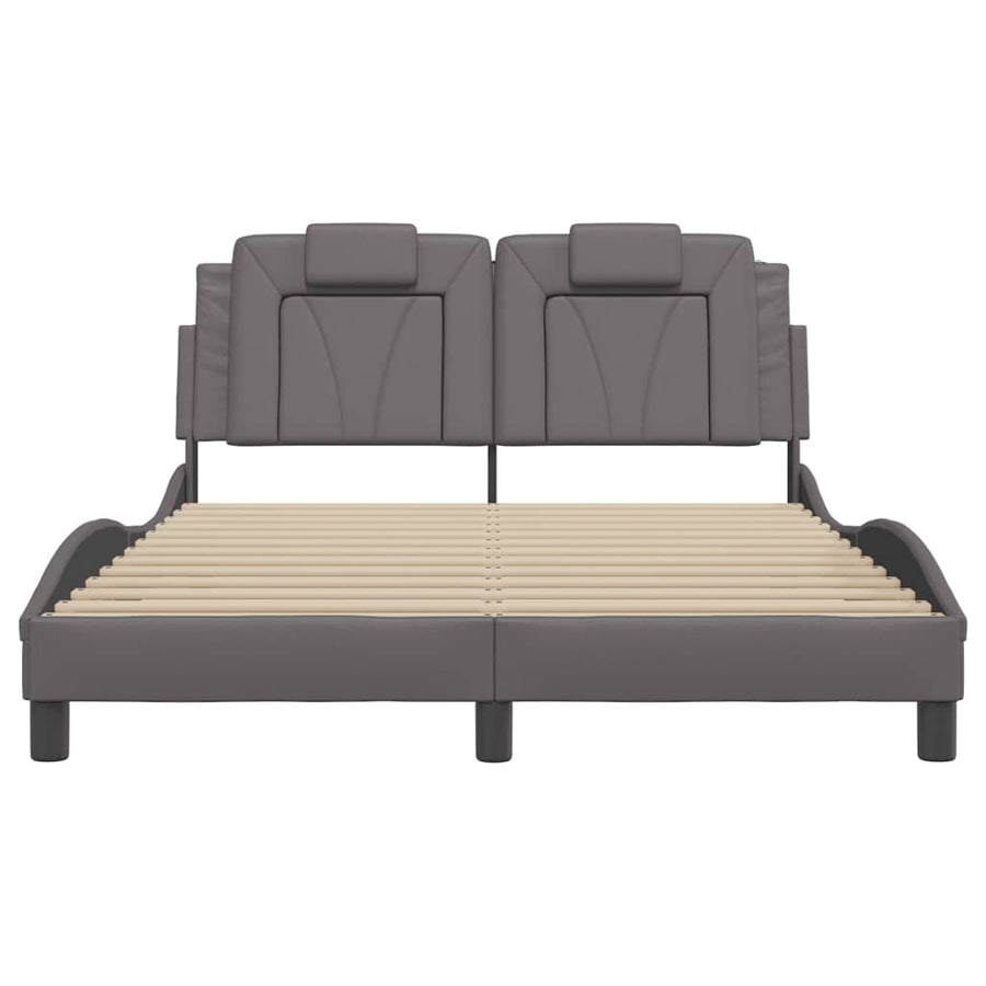 Bedframe met hoofdbord kunstleer grijs 140x190 cm