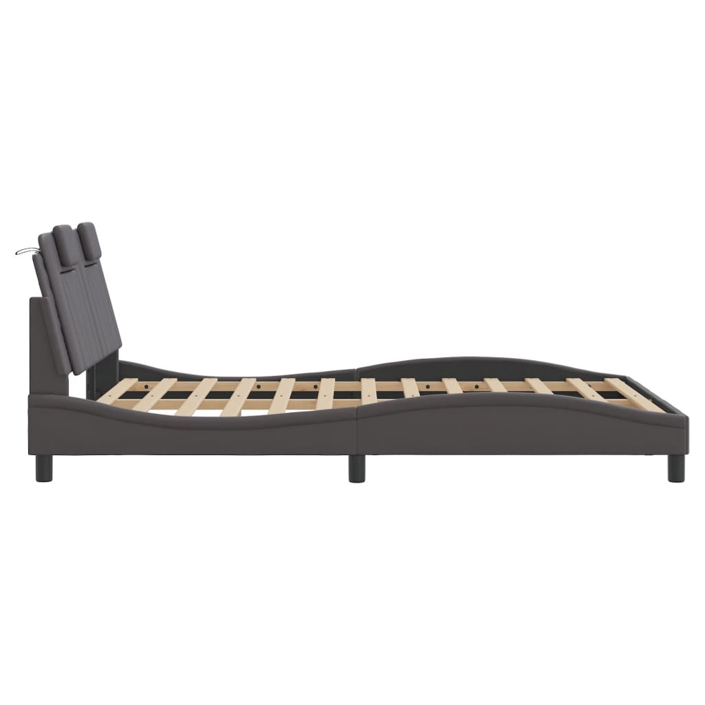Bedframe met hoofdbord kunstleer grijs 140x190 cm