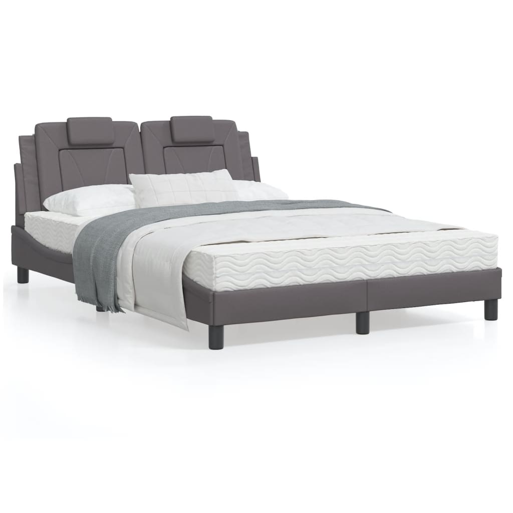 Bedframe met hoofdbord kunstleer grijs 140x190 cm