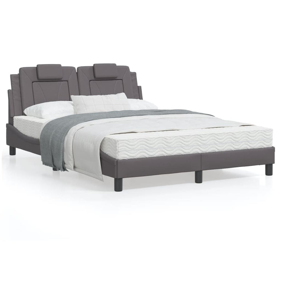 Bedframe met hoofdbord kunstleer grijs 140x190 cm