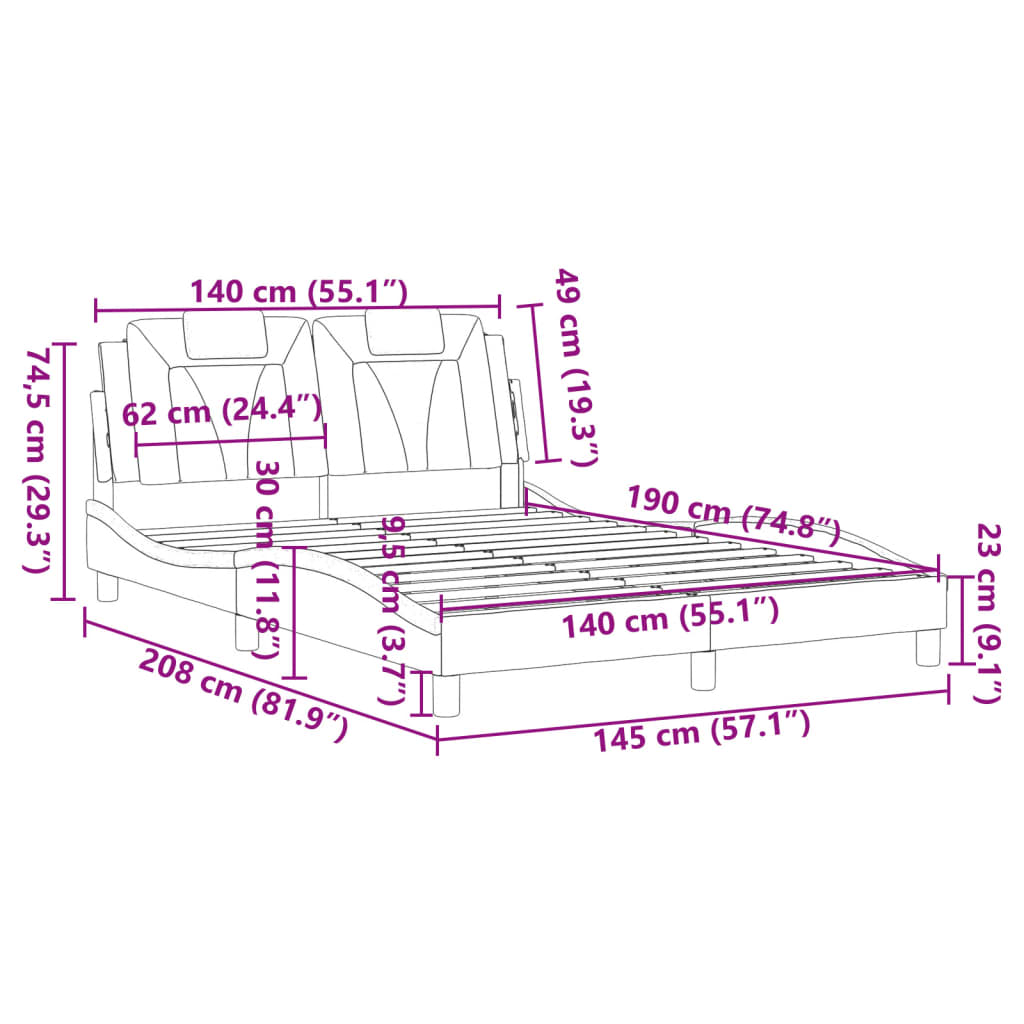 Bedframe "Viana" zonder matras kunstleer cappucinnokleurig 140x190 cm