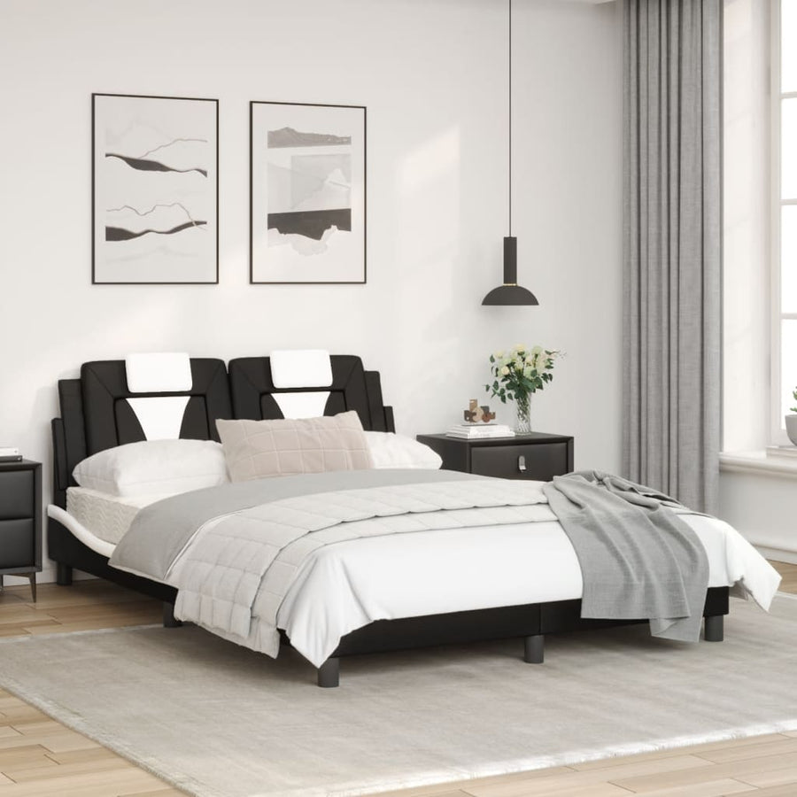 Bedframe met hoofdbord kunstleer zwart en wit 140x190 cm