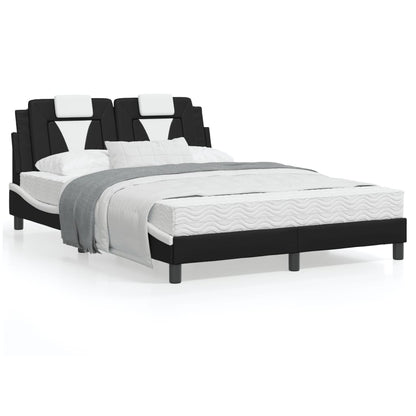 Bedframe met hoofdbord kunstleer zwart en wit 140x190 cm