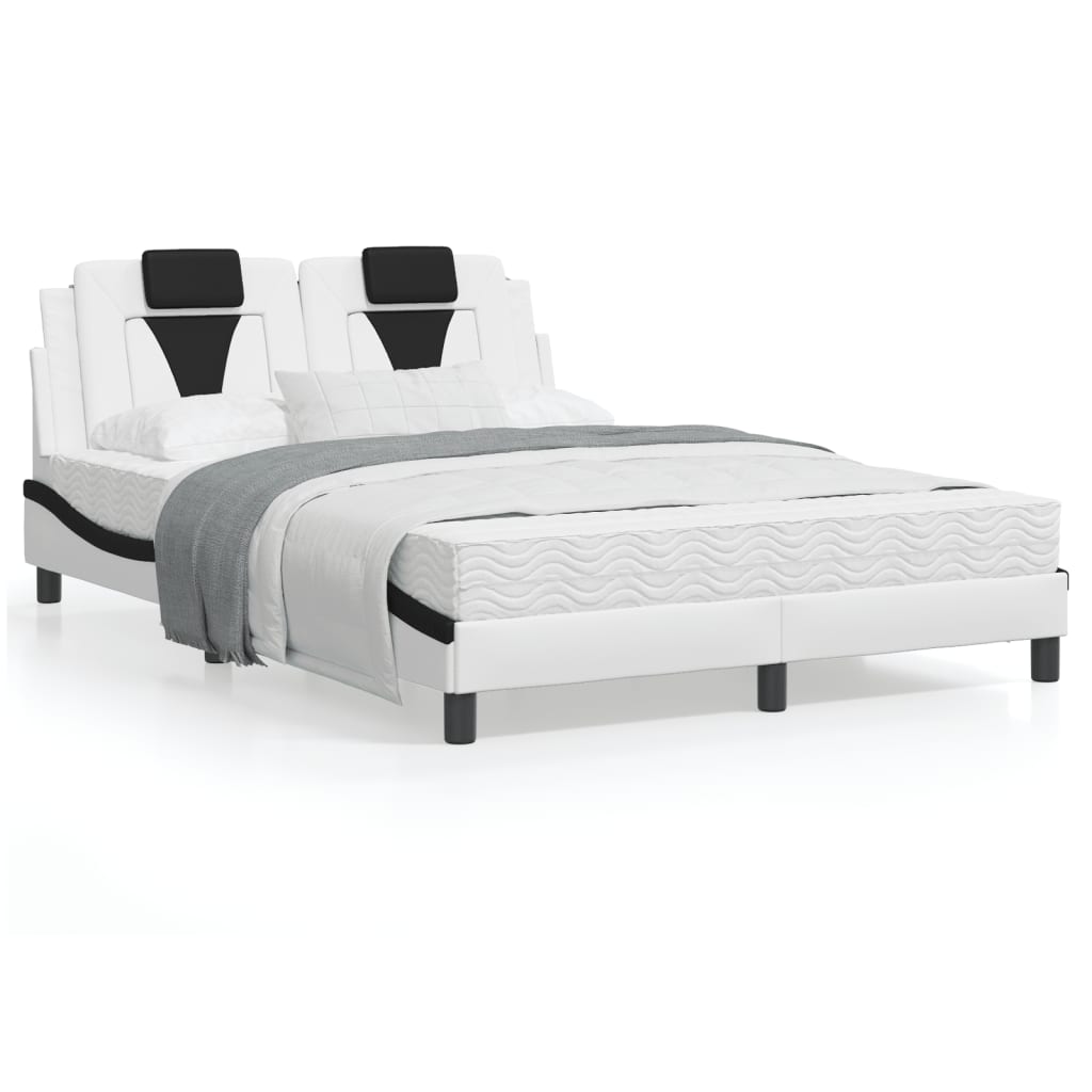 Bedframe met hoofdbord kunstleer wit en zwart 140x190 cm