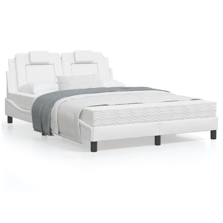 Bedframe met hoofdbord kunstleer wit 140x200 cm