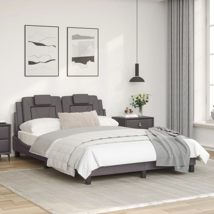 Bedframe met hoofdbord kunstleer grijs 140x200 cm