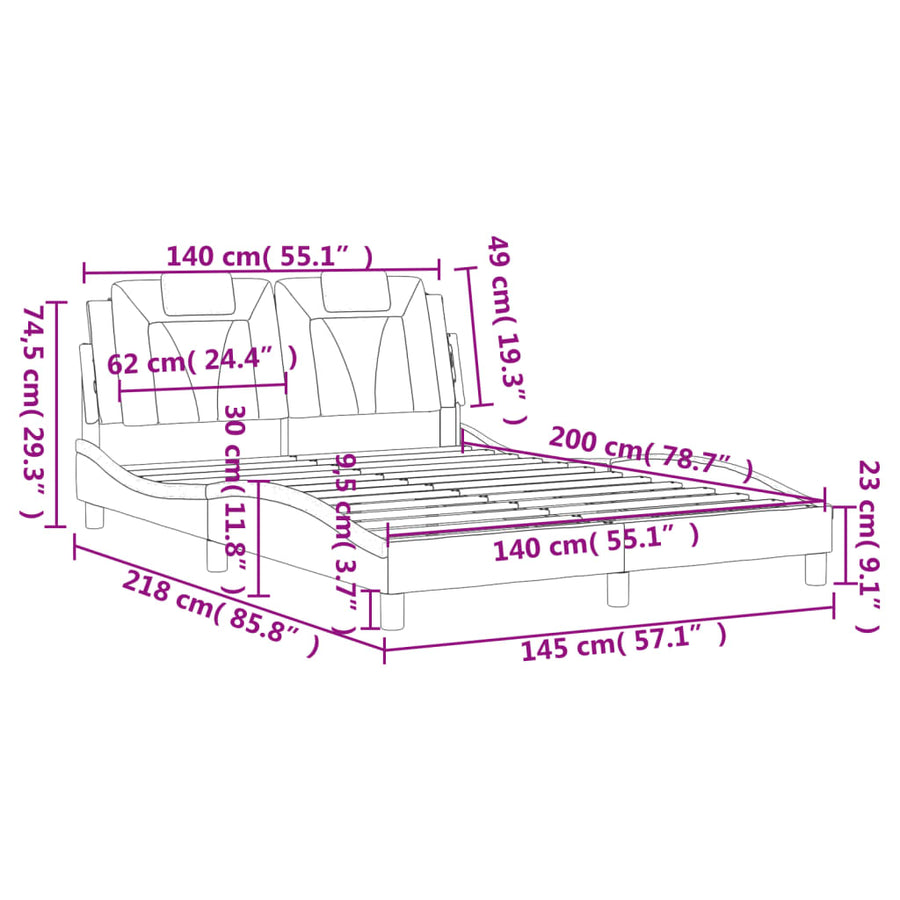 Bedframe met hoofdbord kunstleer grijs 140x200 cm