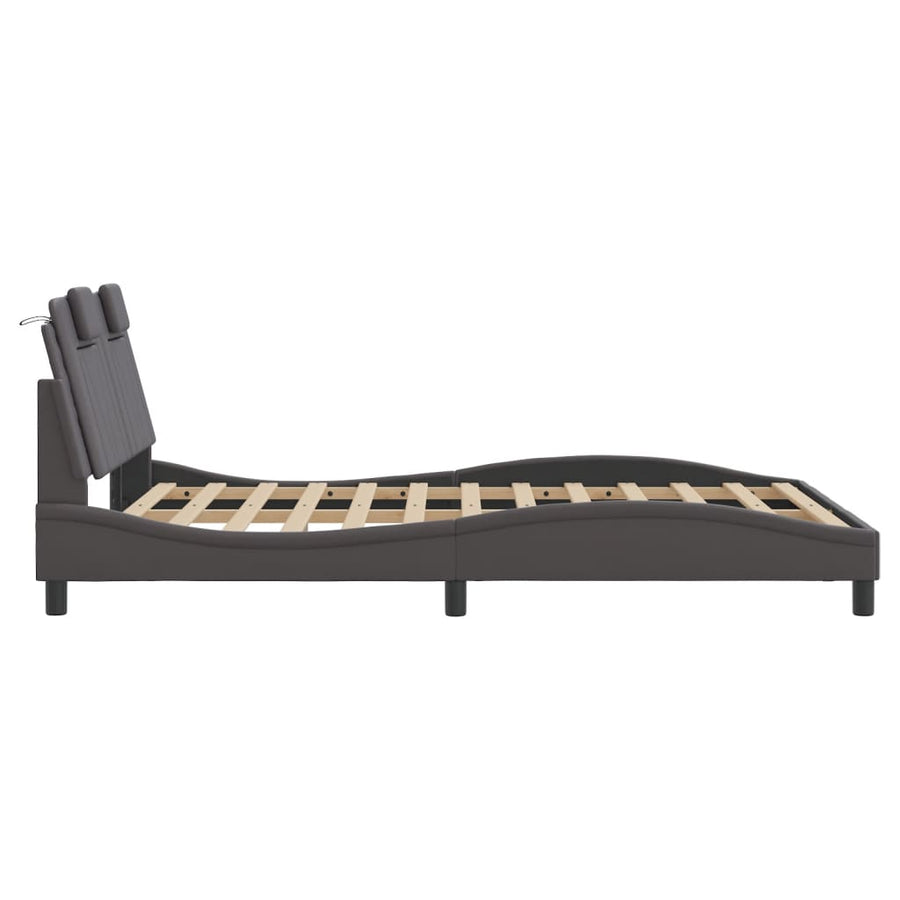 Bedframe met hoofdbord kunstleer grijs 140x200 cm