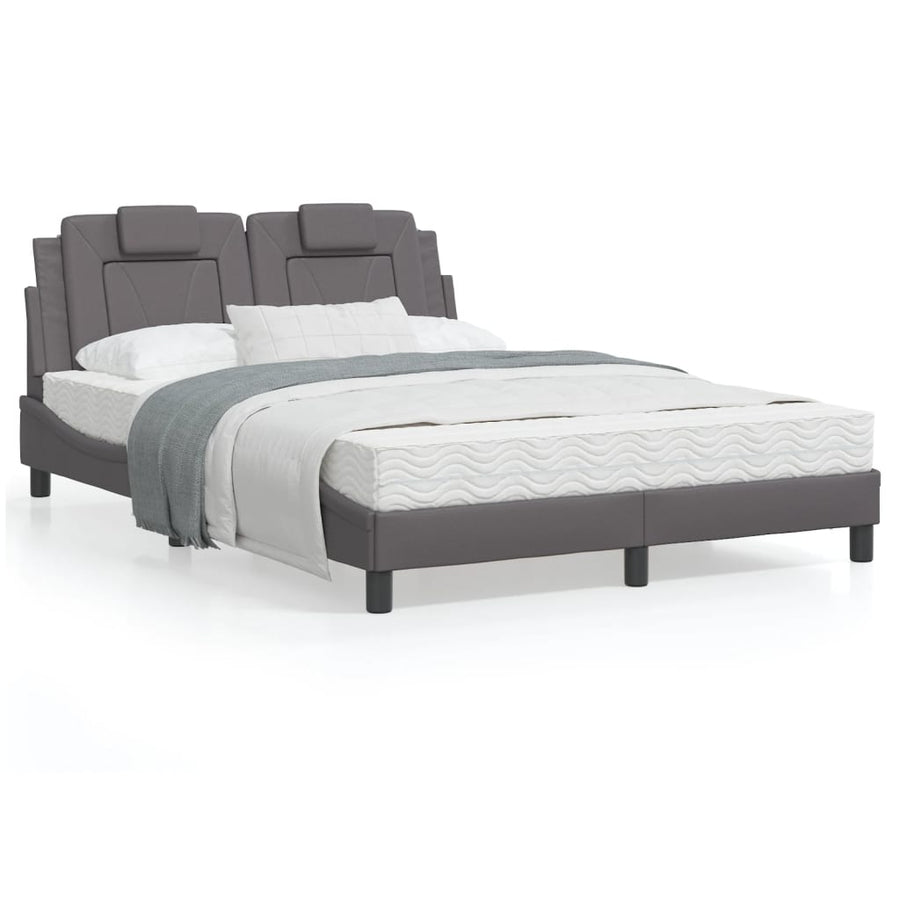 Bedframe met hoofdbord kunstleer grijs 140x200 cm