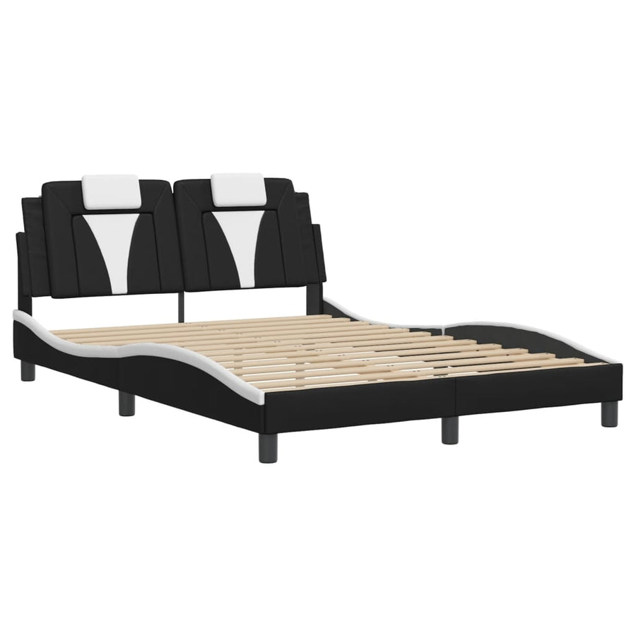Bedframe met hoofdbord kunstleer zwart en wit 140x200 cm