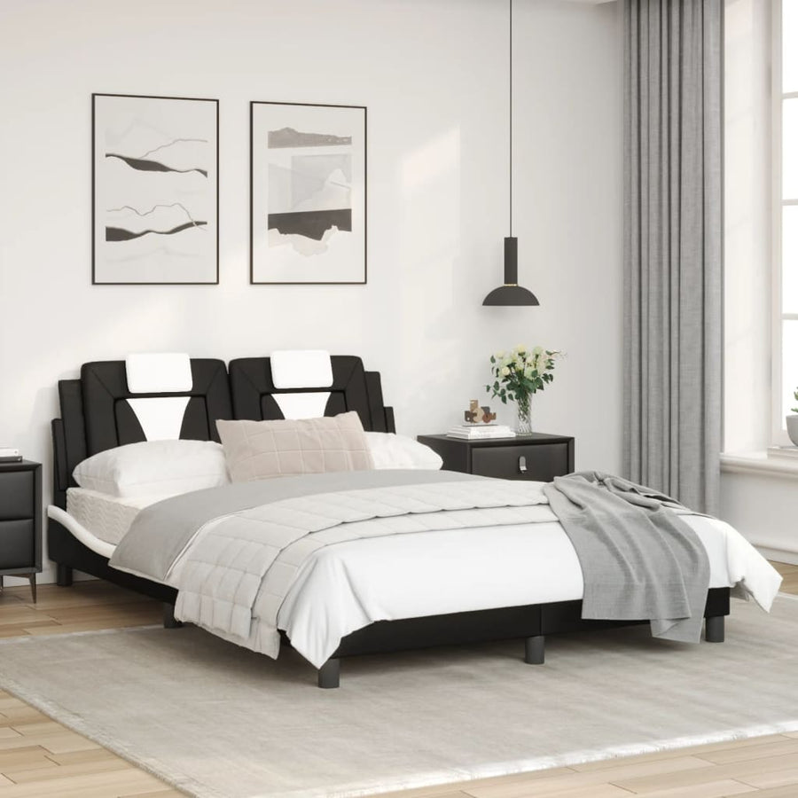 Bedframe met hoofdbord kunstleer zwart en wit 140x200 cm