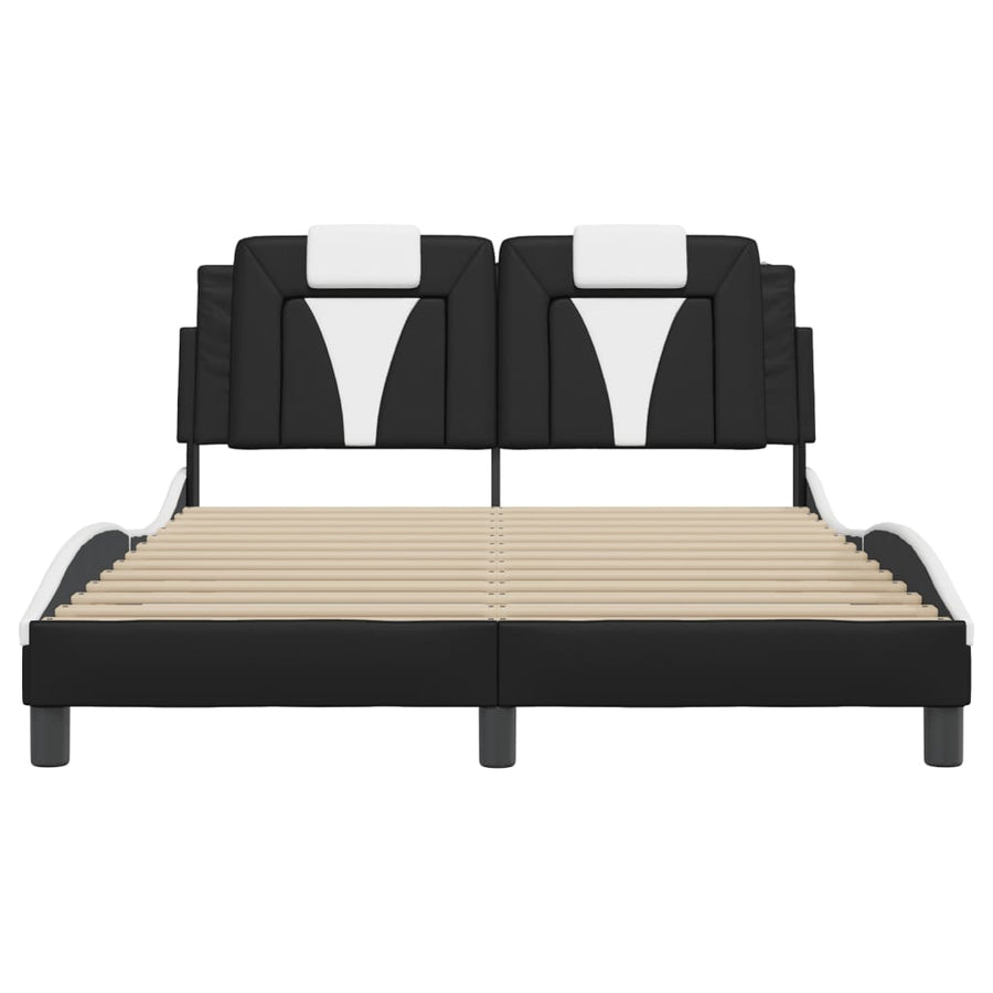 Bedframe met hoofdbord kunstleer zwart en wit 140x200 cm