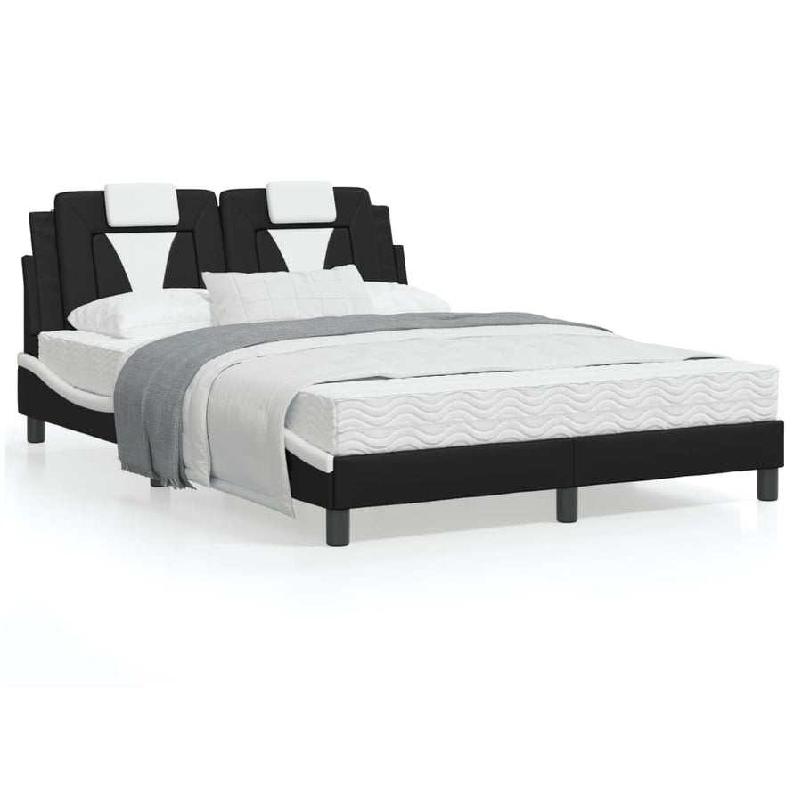 Bedframe met hoofdbord kunstleer zwart en wit 140x200 cm