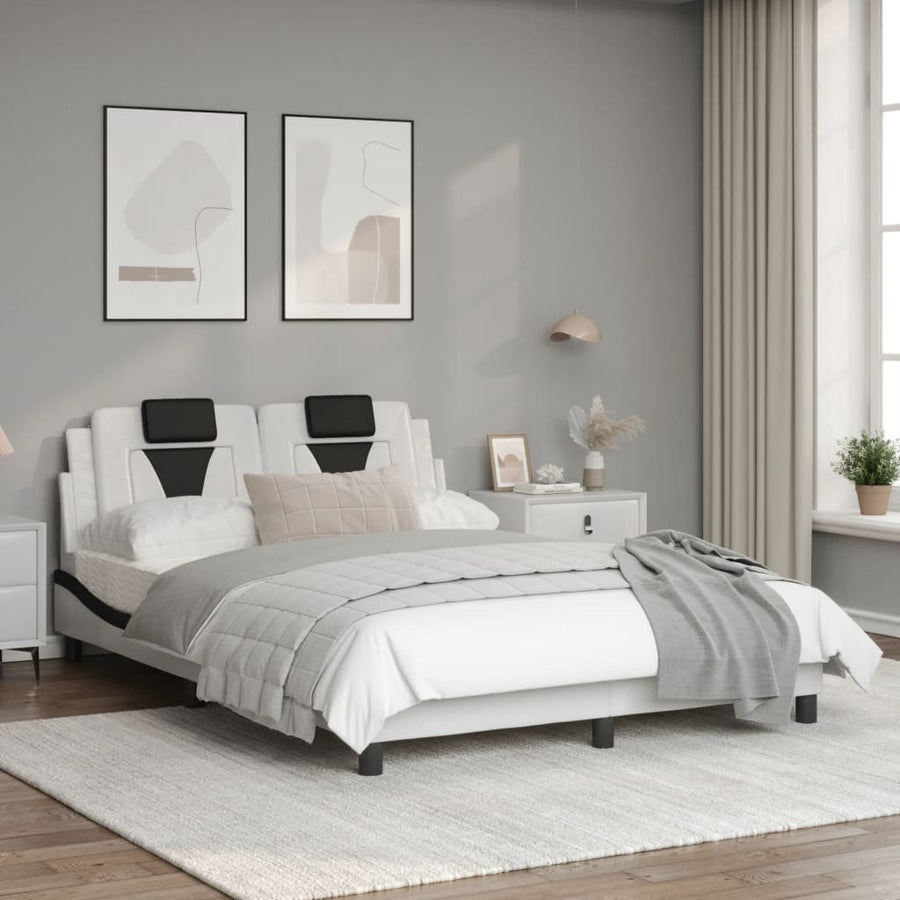 Bedframe met hoofdbord kunstleer zwart en wit 140x200 cm