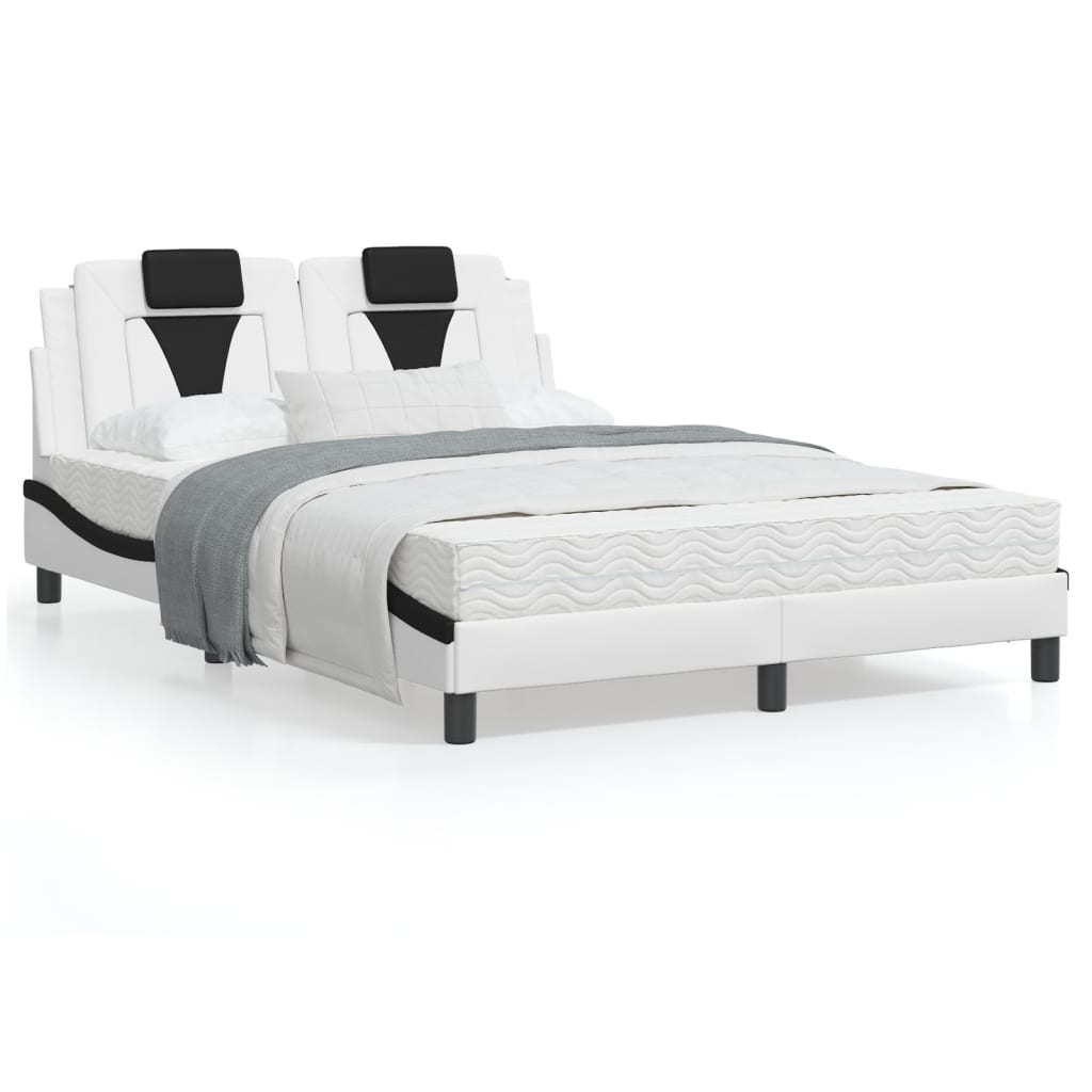 Bedframe met hoofdbord kunstleer zwart en wit 140x200 cm