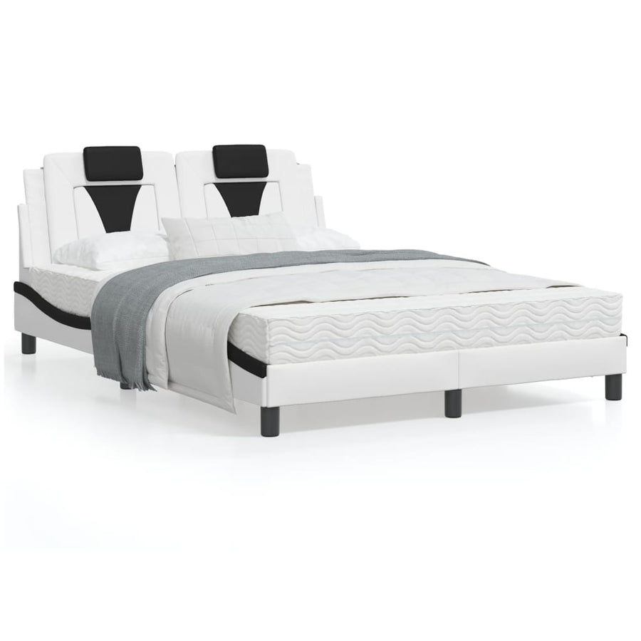 Bedframe met hoofdbord kunstleer zwart en wit 140x200 cm